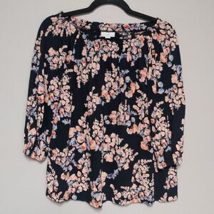 J. Jill Navy blue floral Three Quarters Length Shirt
